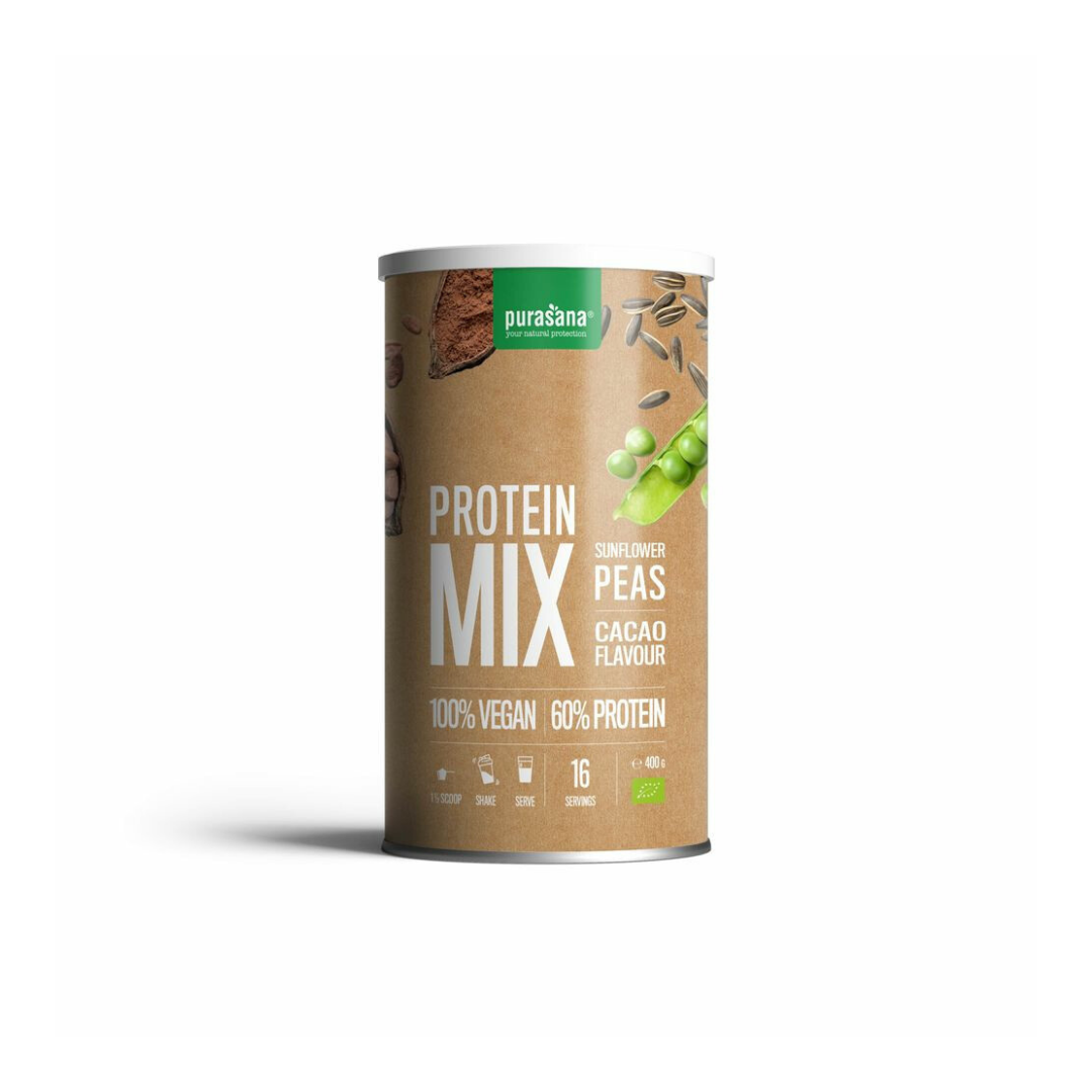 Protéines véganes Mix 60% (pois, tournesol) saveur cacao 400g - PURASANA