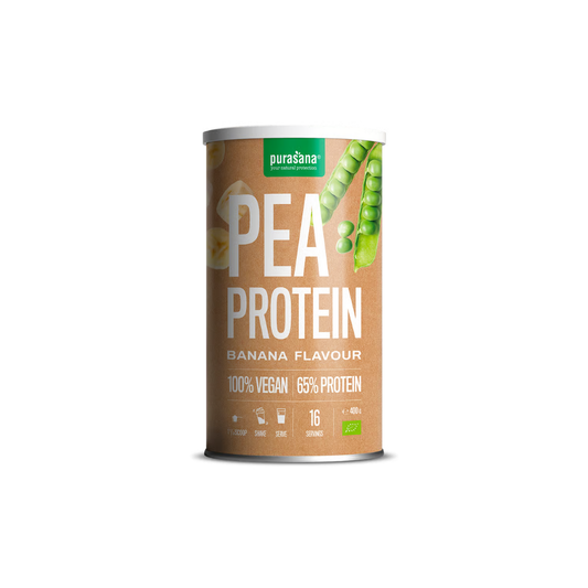 Protéines véganes bio de pois 65% saveur banane 400g - PURASANA