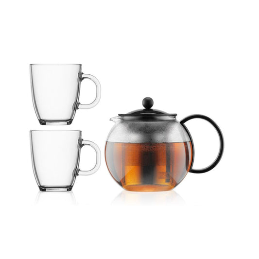 Assam Set Théière à Piston Filtre Inox 1L avec 2 Mugs en Verre 0.35L - BODUM