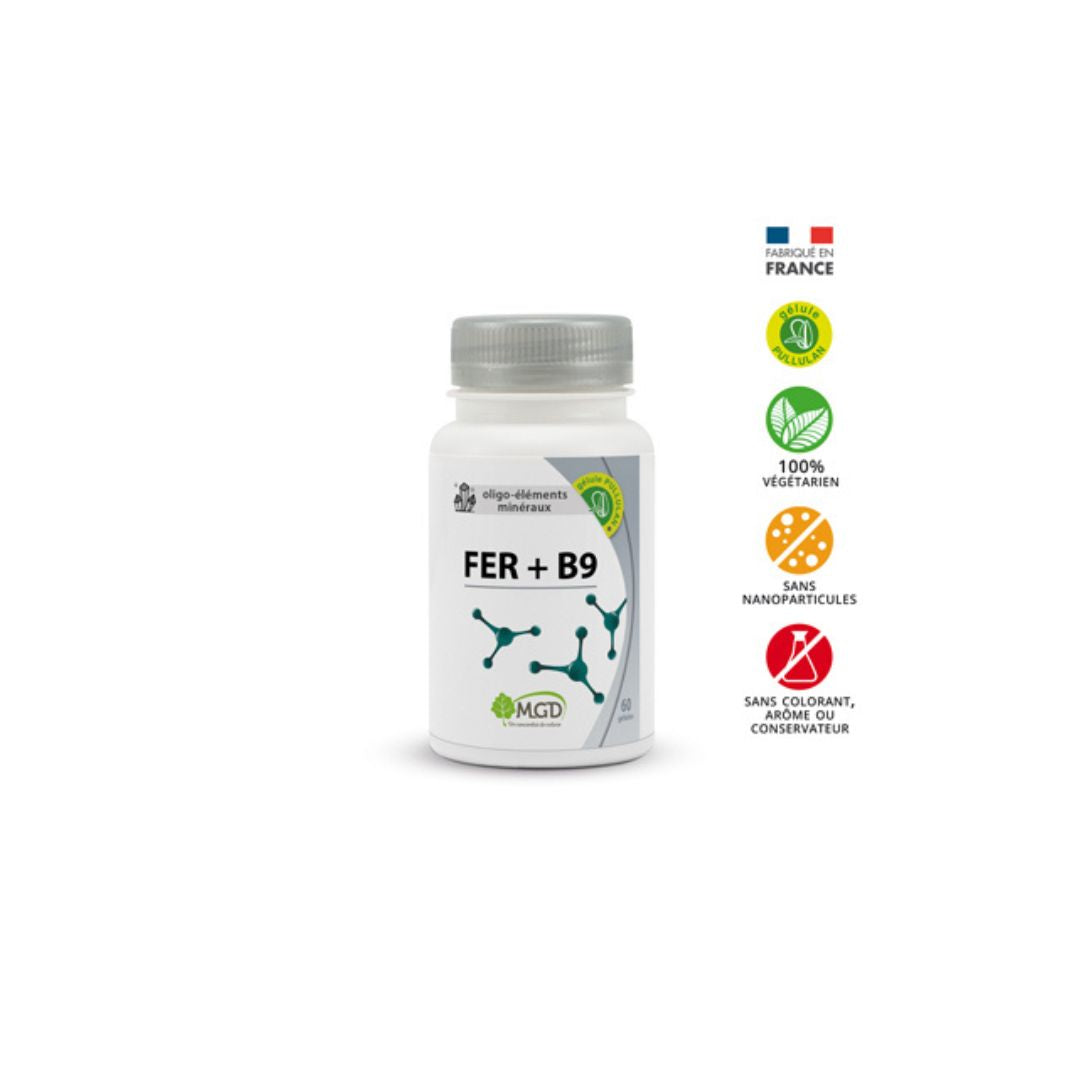 Fer + Vitamines B9 60 Gélules 250.9mg - MGD