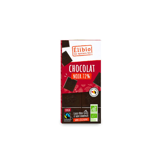 Tablette Chocolat Noir 72% aux Noisettes Entières Toastés 200g - ELIBIO